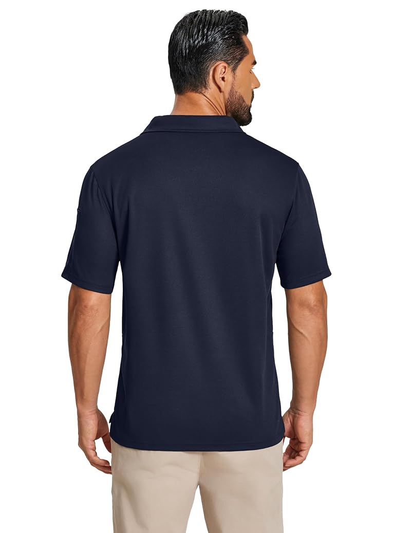 COOFANDY Men's Quick Dry Polo Shirt with Pen Pocket - Navy Blue, XXL