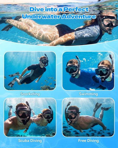 Aegend Snorkeling Gear Set - Anti-Fog Panoramic Mask, Adjustable Fins & Dry Top Snorkel | All-in-One for Adults