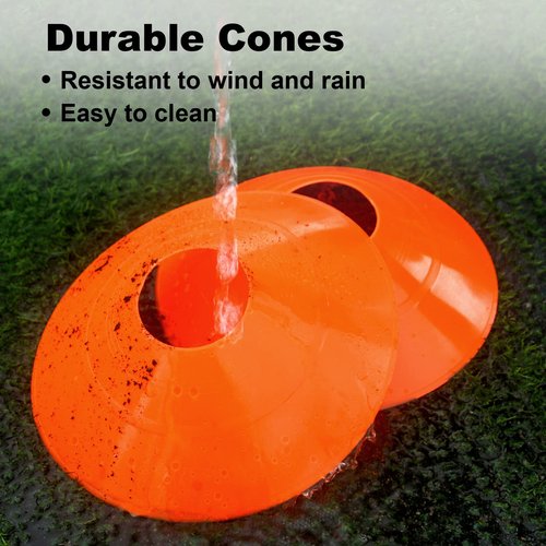 DUNCHATY 60-Pack Soccer Cones - Agility Flat Disc Cones with Carry Bag & Strap - Small Training Field Markers for Football Basketball Lacrosse - Indoor/Outdoor Sport Drills
