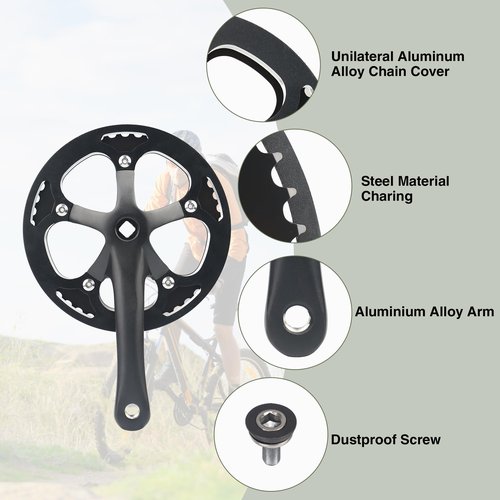 WEEROCK E-Bike/Bicycle Crankset 1 PSC 48T Steel Charing, Alumininum Alloy Single Cover and 170mm Arm Crank Set, Compatible with Single Speed Bicycle and 6/7/8/9 Speeds Bicycles, MTB, Road Bike, Black