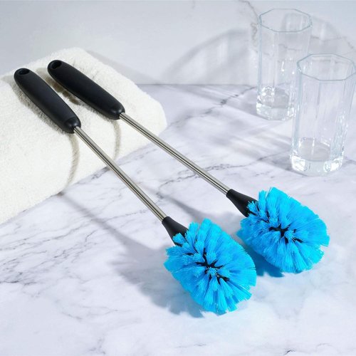 MOSOLAN Stainless Steel Water Bottle Brush - Long Handle Cleaning Tool for Sports Bottles & Mugs | 2 Pack, 13-15 in