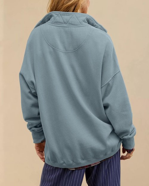 Gacaky Oversized Sweatshirt for Women - Casual Long Sleeve Button Henley Neck Pullover Top