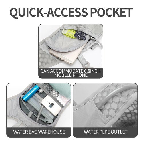 IX INOXTO Hydration Pack Backpack, Lightweight Water Backpack with 2L Hydration Bladder Daypack for Men Women,Running Hydration Vest for Trail Running Hiking Cycling Race Climbing (Grey White - 2L)