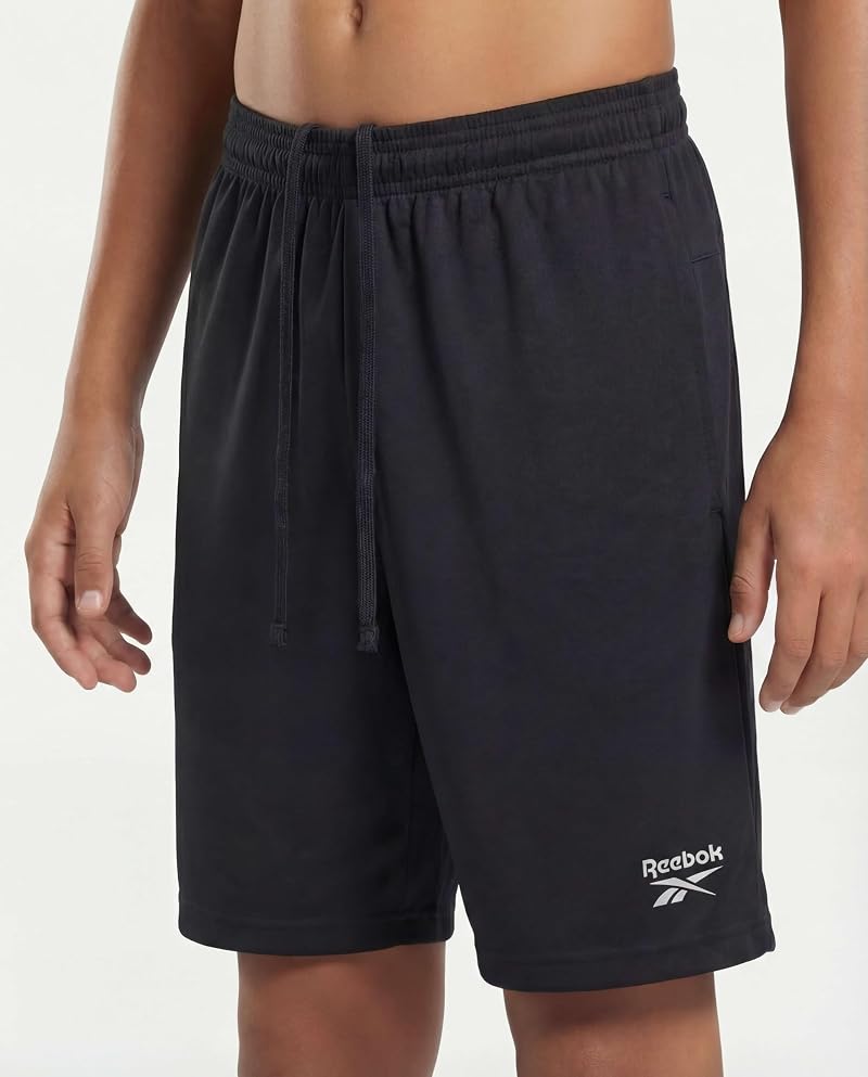 Reebok 4 Pack Boys' Dry Fit Athletic Shorts with Pockets - Solid Black (Sizes S-XL)