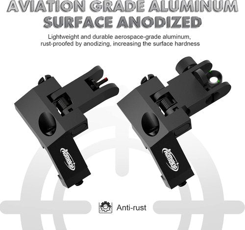 AOMEKIE 45 Degree Offset Iron Sights - Front & Rear Fiber Optic Sights with Red/Green Dots for Picatinny Rails