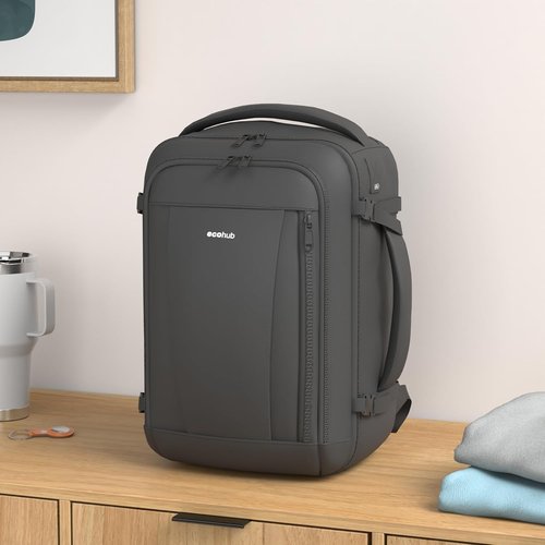 ECOHUB Travel Backpack - Airline Approved Personal Item Bag | Water Resistant, 13 Pockets, Black