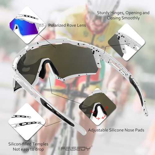 FEISEDY Polarized Sports Sunglasses - Lightweight TR90 Cycling Glasses for Men, Women & Teens | B4151