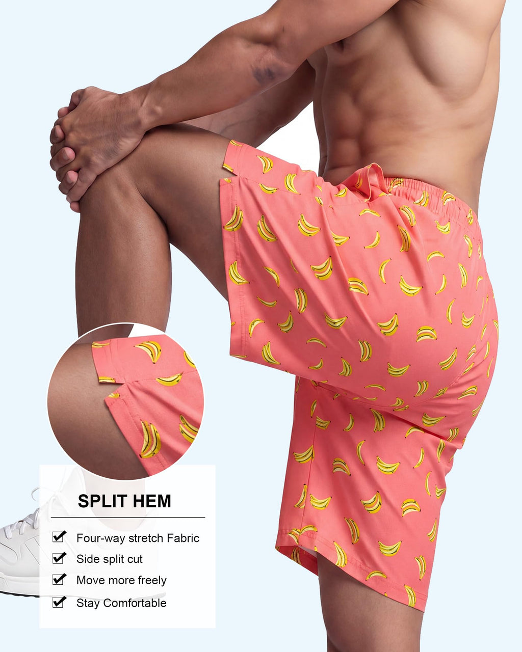 American Trends Men's Swim Trunks 7 Inch with Compression Liner Quick Dry Swim Shorts for Men Beach Board Shorts Bathing Suit with Pockets Medium Pink Orange Banana