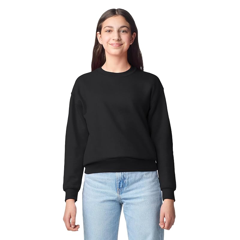 Gildan Kids' Fleece Crewneck Sweatshirt G18000B, Black, Large