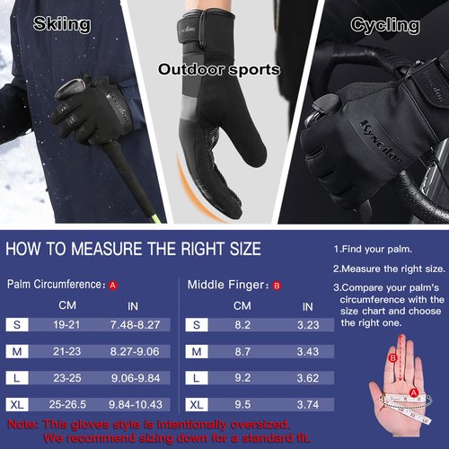 FOXLVDA 10℉ Winter Gloves Men Women, Waterproof Windproof Thermal Touch Screen with Non-Slip Grip and Warm Lining for Cold Weather Cycling, Driving, Hiking, Running, Golf, Ski (Black, Large)