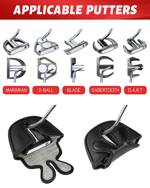 Big Teeth Golf Mallet Putter Cover Headcover Club Protector Magnetic Closure Compatible with Scotty Cameron Taylormade Odyssey 2 Ball Odessey Backstryke Center Shaft Putter Club (Only Putt)