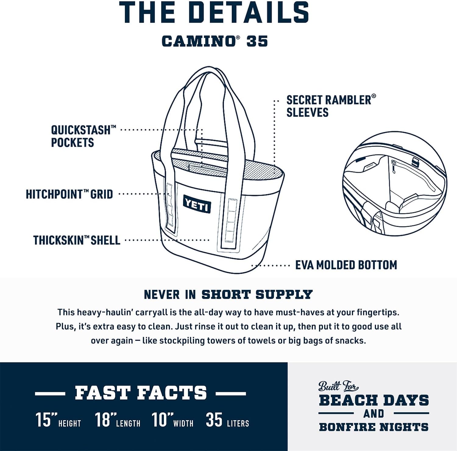 YETI Camino 35 Carryall - Durable Waterproof Tote Bag with Internal Dividers for All-Purpose Use
