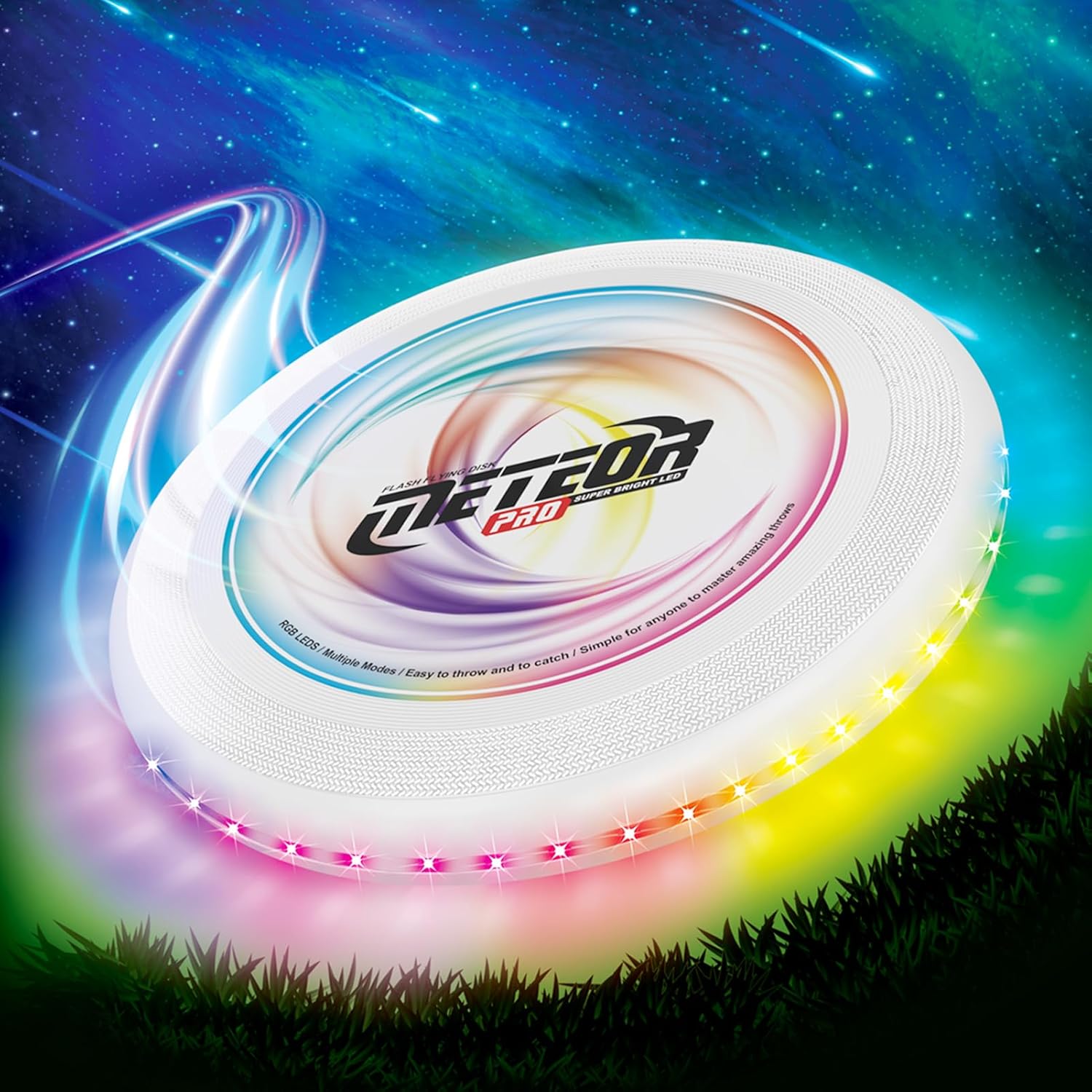 Skiennix LED Flying Disc - 16 Million Colors, 48 LEDs & 13 Light Modes | Glow in the Dark Toy for All Ages