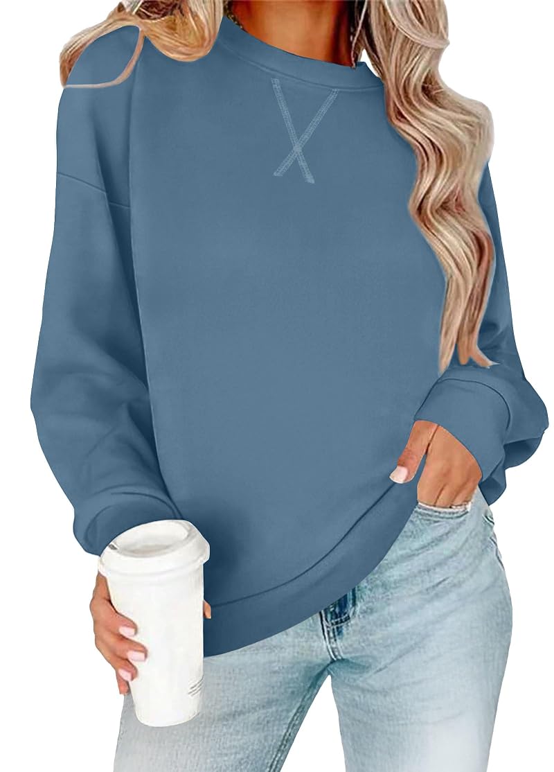 Dusty Blue Medium RUMIA Women's Crew Neck Sweatshirt - Long Sleeve Top