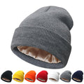 NPQQUAN Satin Lined Beanie for Women Silk Lined Beanies Winter Warm Soft Lining Cuffed Knit Beanie Hats for Women Skull Cap Grey(Satin Lined)