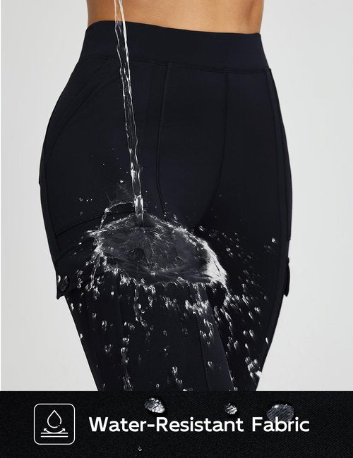 baleaf Women's Fleece Lined Leggings Thermal Hiking Pants Water Resistant Pockets Winter Warm Cargo Insulated Tights Black S