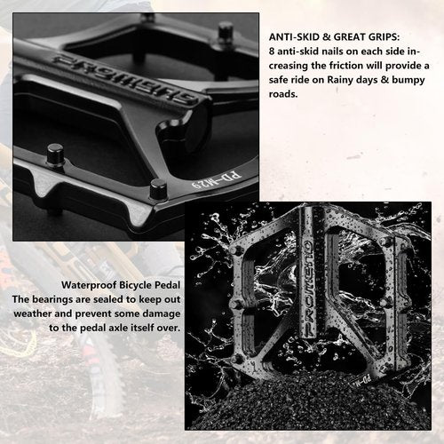 Mountain Bike Pedals, Large Size Aluminum Alloy Body with Boron Steel Spindle, Equipped with DU Bearings, Ideal for Road Mountain BMX MTB Bike