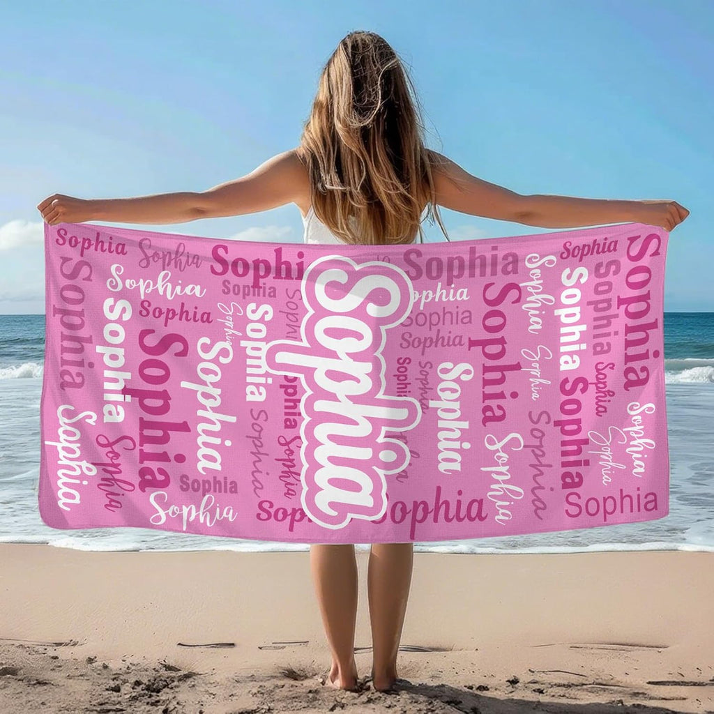 Skiennix Custom Beach Towel for Kids - Personalized Microfiber Sandproof Pool Towel | Pink Easter Gift