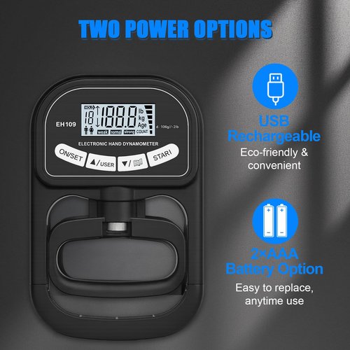 Grip Strength Tester 400 lbs/180 kg with Backlit LCD Display, Digital Hand Grip Dynamometer Records Up to 19 Users, Adjustable Grip Strength Trainer 11–220 lbs for Sports, Rehab, Home & School Use (BLACK)