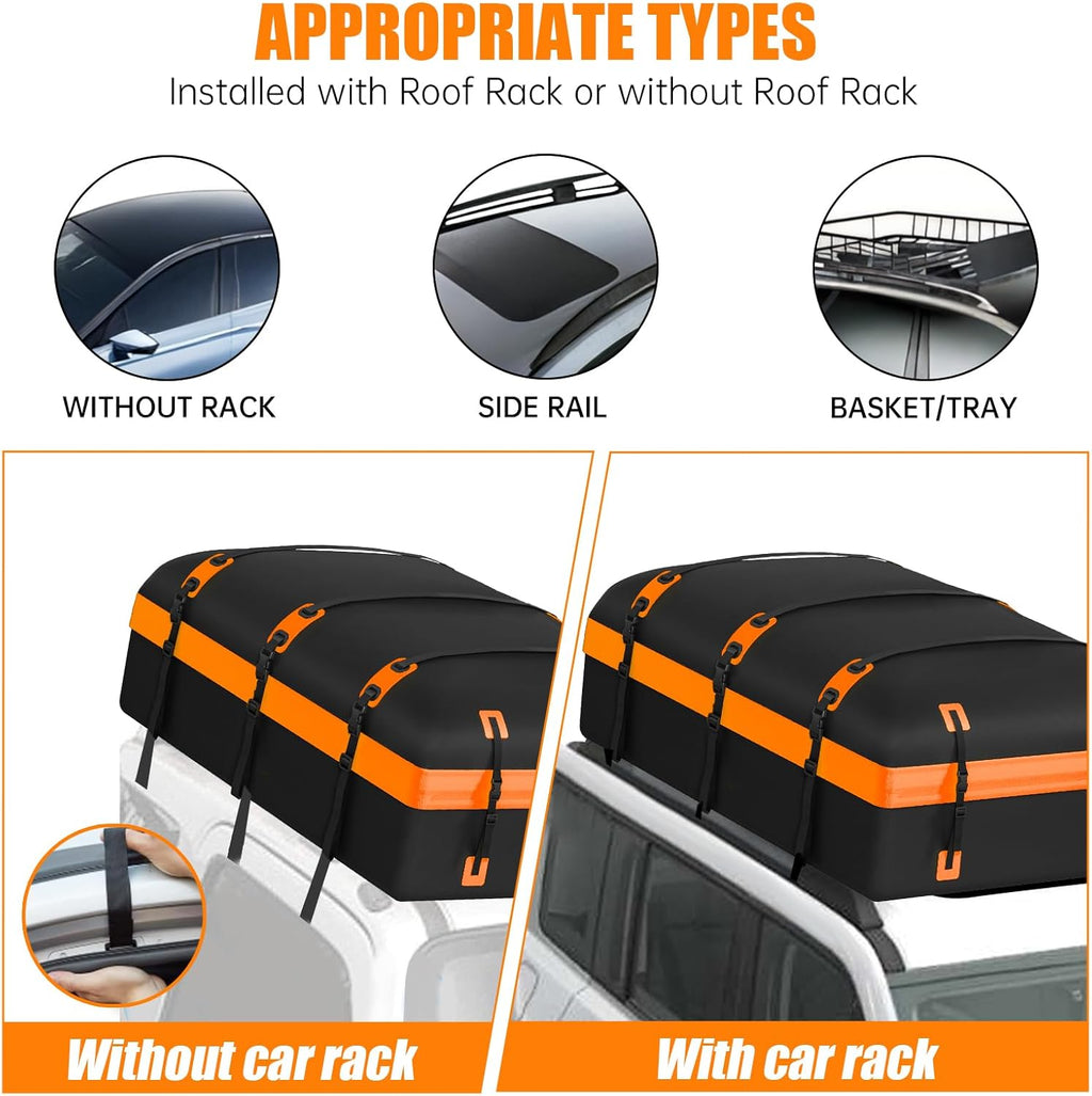 Skiennix Rooftop Cargo Carrier Bag - 30 Cubic Feet Waterproof Soft-Shell Design | Includes Anti-Slip Mat & Straps (Orange)