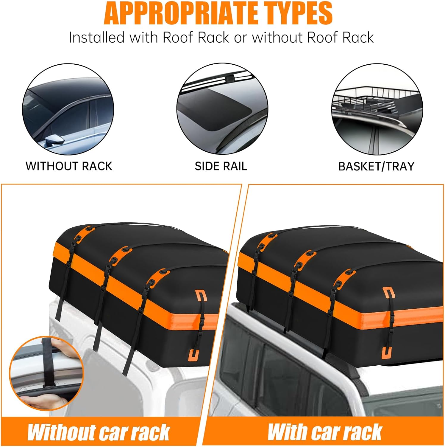 Skiennix Rooftop Cargo Carrier Bag - 30 Cubic Feet Waterproof Soft-Shell Design | Includes Anti-Slip Mat & Straps (Orange)