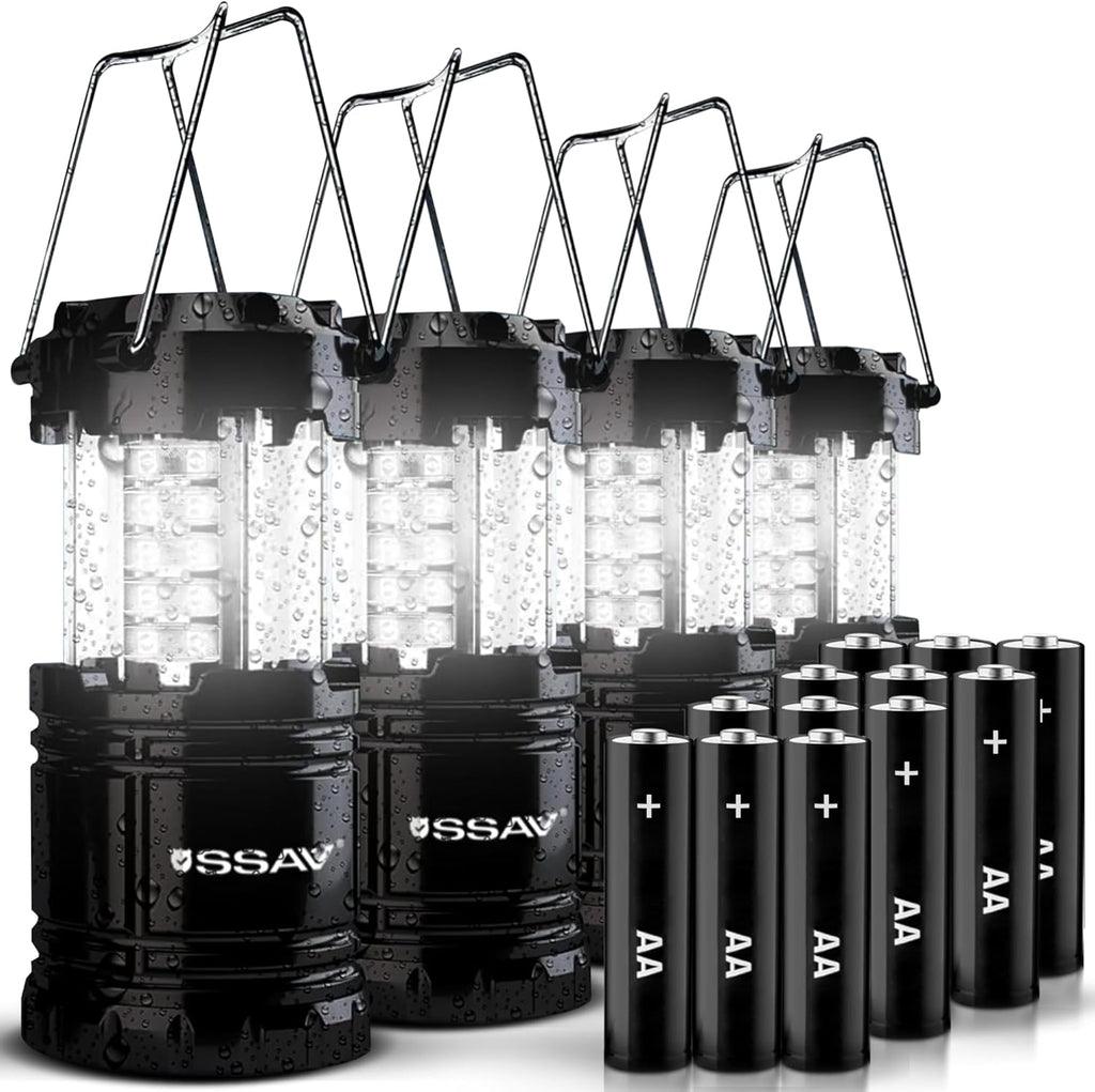 Skiennix LED Camping Lantern - Portable Emergency Light for Hurricane Survival | 4 Pack Black