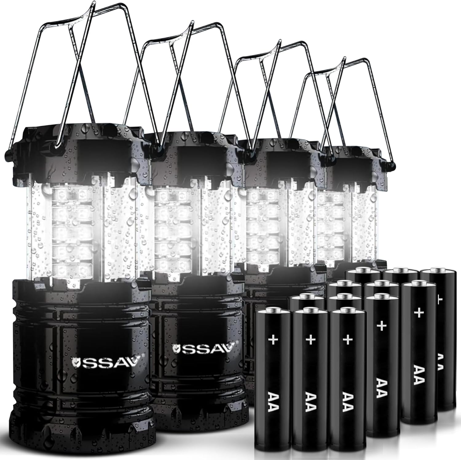 Skiennix LED Camping Lantern - Portable Emergency Light for Hurricane Survival | 4 Pack Black