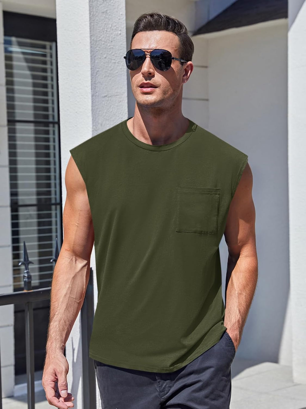 ZIWOCH Men's Sleeveless Workout Tank Tops - Muscle Gym Shirts with Pocket | Comfortable Fit