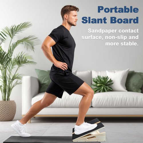Adjustable Foot Incline Wooden Slant Board For Calf Stretching,440lb Capacity, Balance Velour Stretcher Ankle Stretch Knee Leg Boards Squats Wedge Exercise Fitness Equipment(side handle slant board)