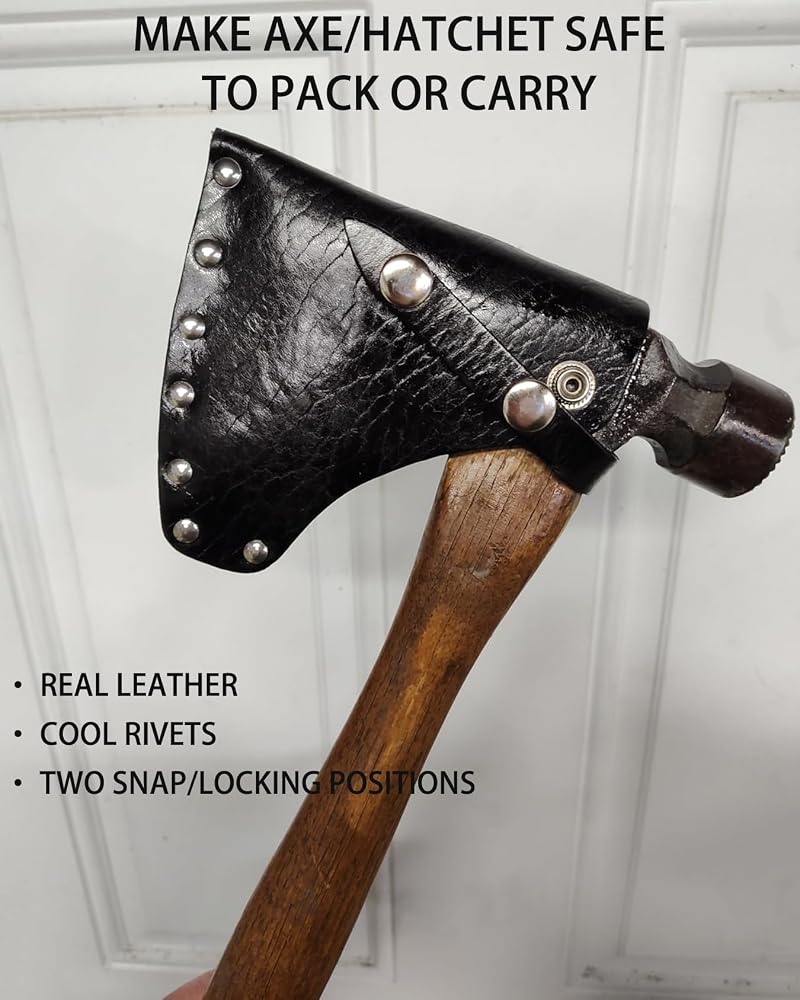 Black Leather Hatchet Sheath with Adjustable Carabiner - 14x13cm Protective Axe Cover