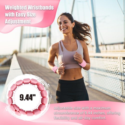 Pilates Wrist Weights for Women, Wearable Strong Magnetic Arm & Leg Weights Set of 2(1 lb Each), Adjustable Wrist Weights for Walking, Yoga, Strength Training, Swimming, Running & Jogging (Pink)