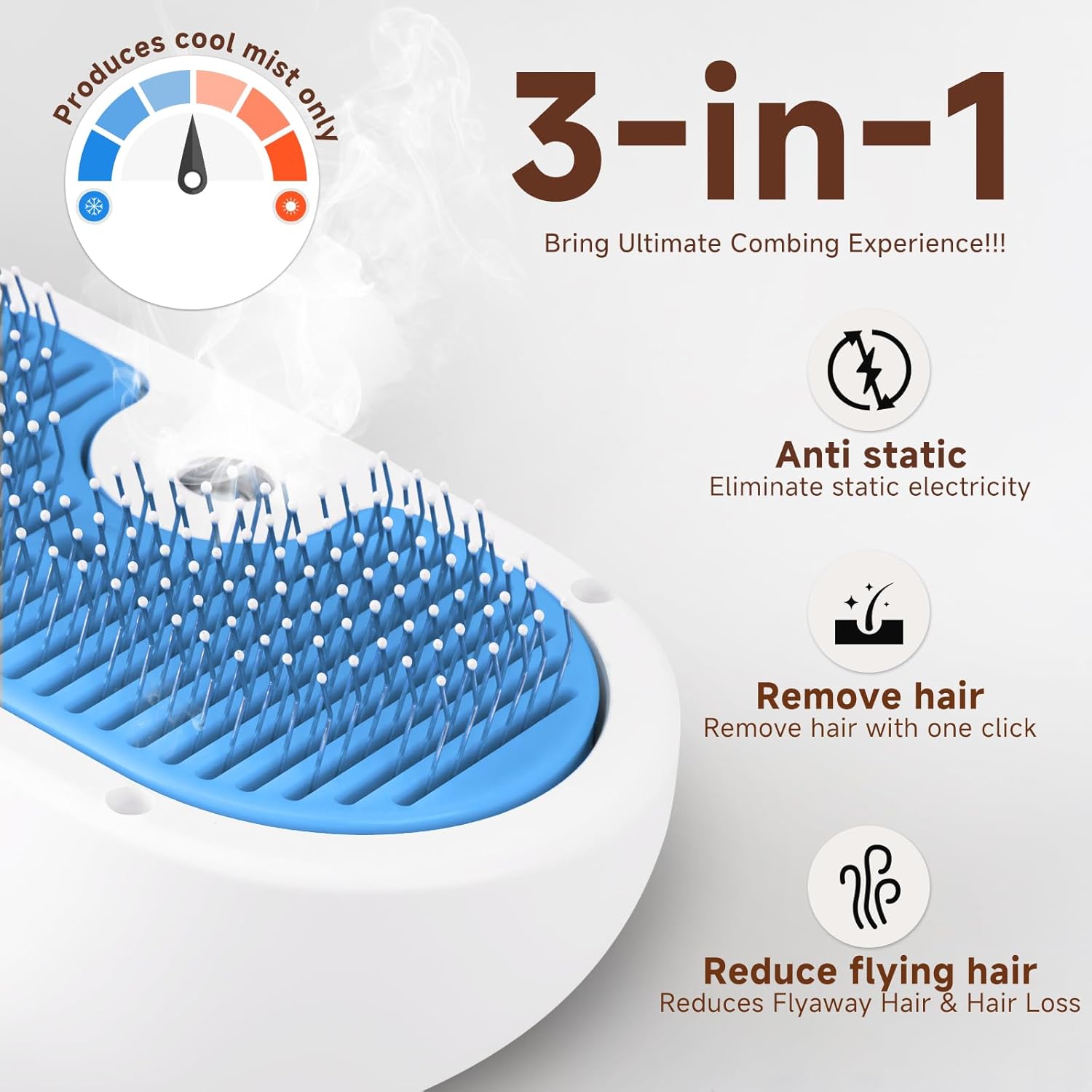Skiennix Pet Steam Brush - 3-in-1 Grooming Tool for Shedding & Hair Removal - Self-Cleaning Mist Comb with Waterless Shampoo, Blue