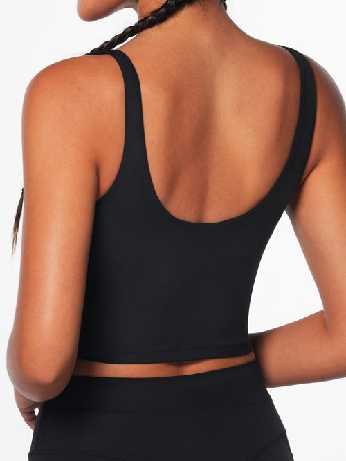 Sunzel Women V-Neck Longline Sports Bras Low U Back Workout Yoga Athletic Crop Tank Top with Built in Bra Black Medium