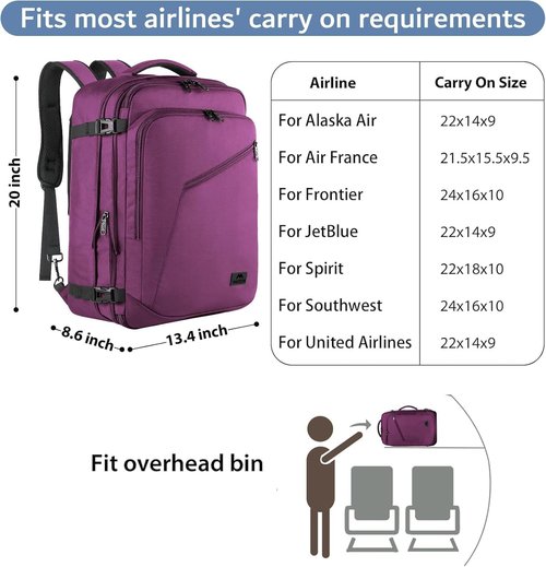 MATEIN Large Purple Travel Backpack - Water Resistant & Expandable 50L Daypack for Women