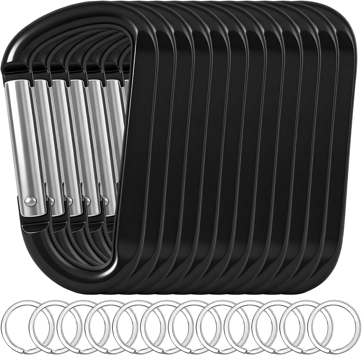 Skiennix 12PCS Carabiner Keychain Clips - Durable 3" Aluminum D-Ring Hooks for Home & Outdoor Use