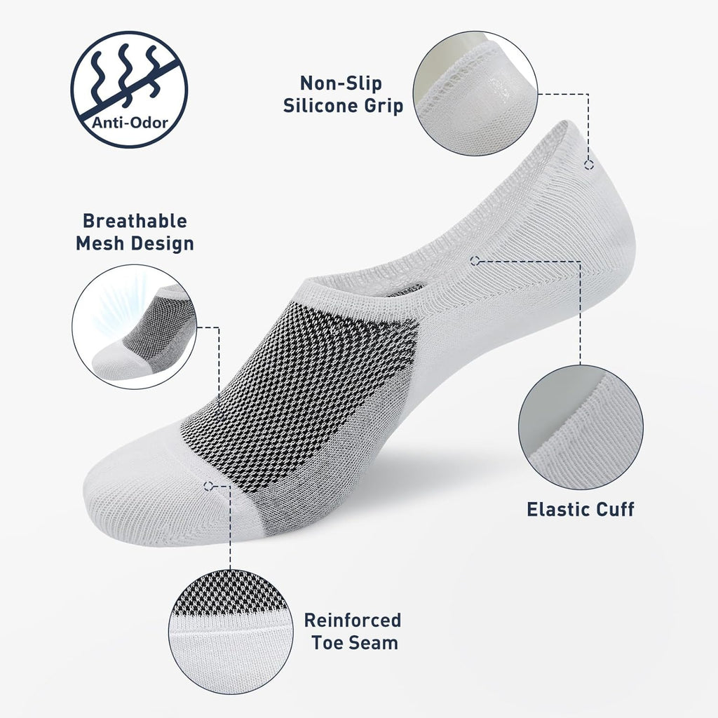 SIXDAYSOX No Show Socks for Men - 6/8 Pack of Invisible Low Cut Non-Slip Socks | Size 5-11/10-13