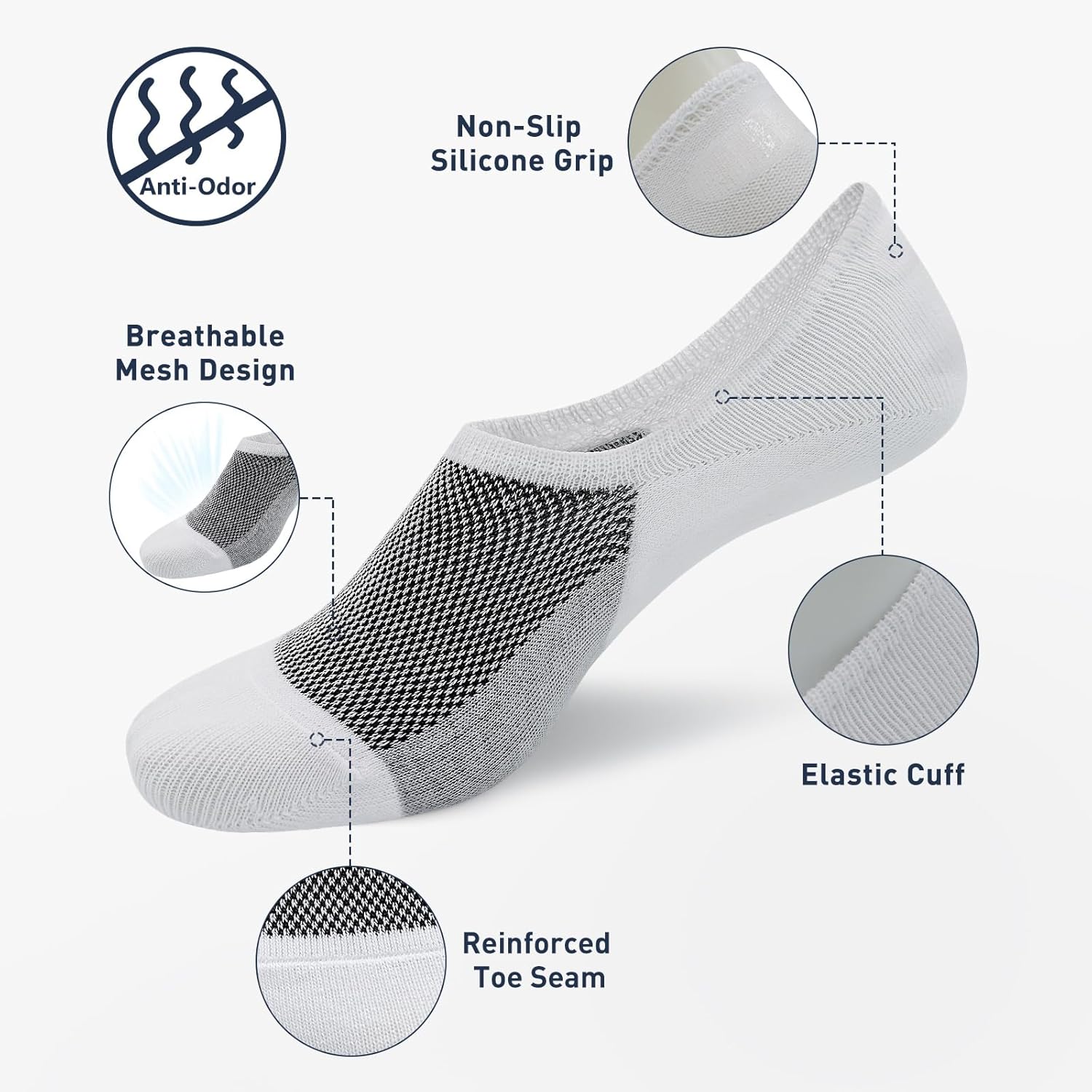 SIXDAYSOX No Show Socks for Men - 6/8 Pack of Invisible Low Cut Non-Slip Socks | Size 5-11/10-13