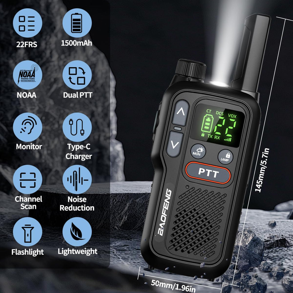 Walkie Talkies Long Range for Adults,Rechargeable FRS Walkie Talkies with Earpiece 2 Way Radio NOAA Walky Talky with Flashlight VOX 1500mAh Battery USB-C Charger for Camping Hunting Cruise Ship,2Pack