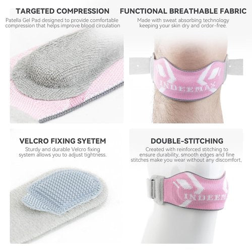 INDEEMAX Knee Brace - Patellar Tendon Support Strap for Pain Relief | 2 Pack, Pink