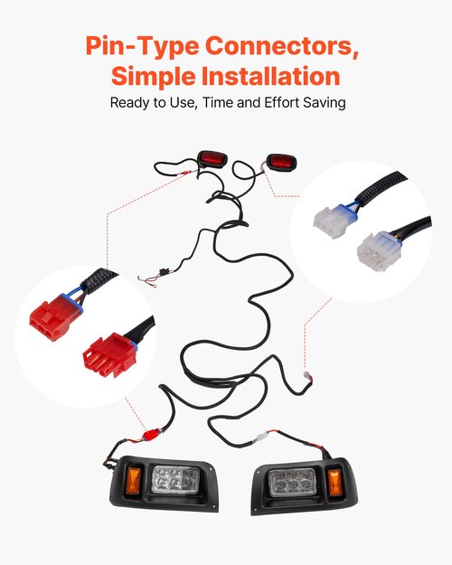 VEVOR Golf Cart Light Kit, 12 Volt, LED Headlight and Tail Light Kit with Wiring Harness, Switch, Zip Ties, ABS Housing, High-Brightness, Waterproof and Dustproof, Fit for EZGO TXT 1996-2013 Models