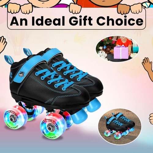 Sure-Grip Sugar & Spice Kids Roller Skates - Durable Vinyl Boot with Comfortable Padding - Features Indoor/Outdoor Light-Up Wheels - Lightweight Nylon Plate & Trucks - Available in Junior Sizes Only