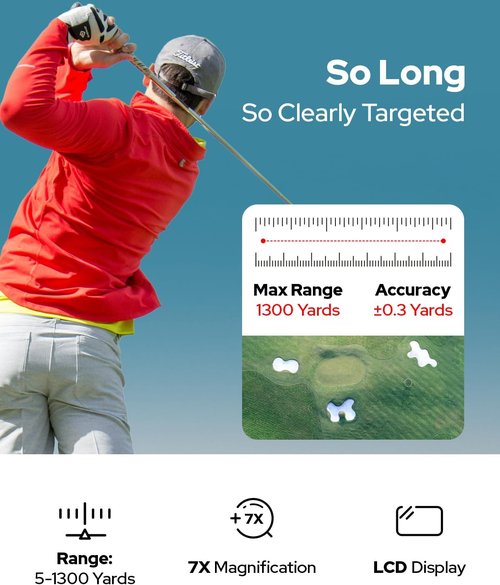 GF2 Golf Rangefinder - Accurate Slope Measurement & Pin Lock Vibration | 1300 Yards Range