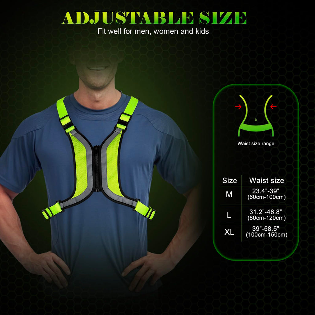 Vizbrite LED Reflective Vest, Light Up Running Vest, Rechargeable Reflective Running Gear for Walking Running Cycling at Night, Adjustable for Men Women