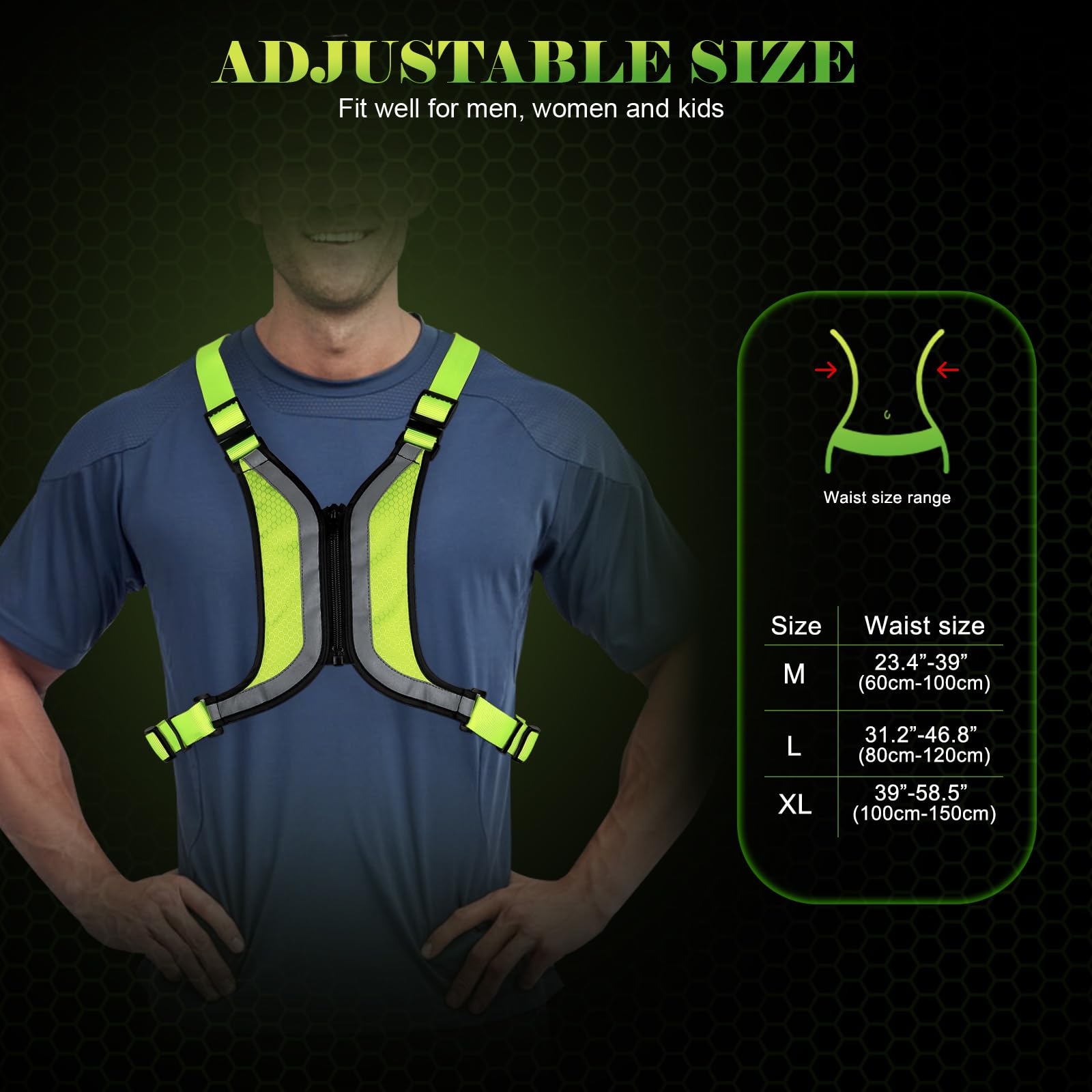 Vizbrite LED Reflective Vest, Light Up Running Vest, Rechargeable Reflective Running Gear for Walking Running Cycling at Night, Adjustable for Men Women
