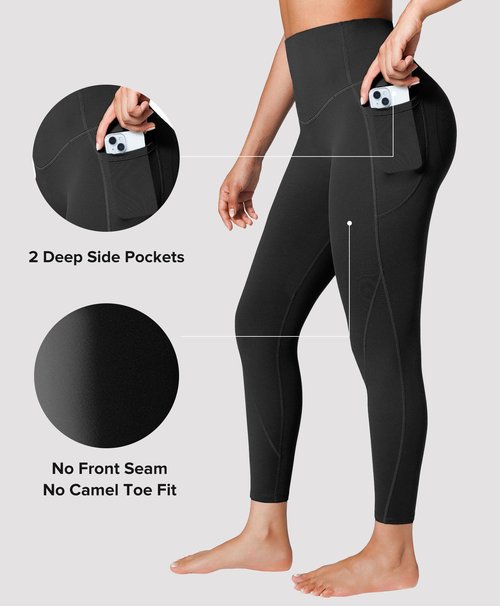 BRXL Butt Lifting Workout Leggings for Women Tummy Control Pockets 7/8 Length 25" No Front Seam High Waist Gym Black