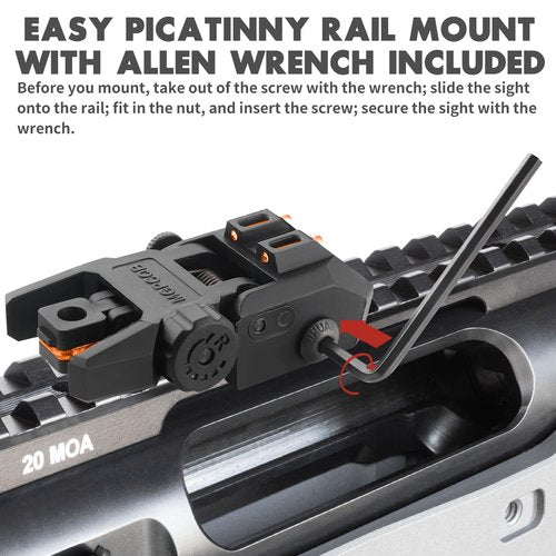 TPRCOL Flip Up Sight Front and Rear Flip Lightweight Sights,with Green Red Fiber Optics Dots, Mounted on Any Picatinny Rail (Fiber Optics Black)
