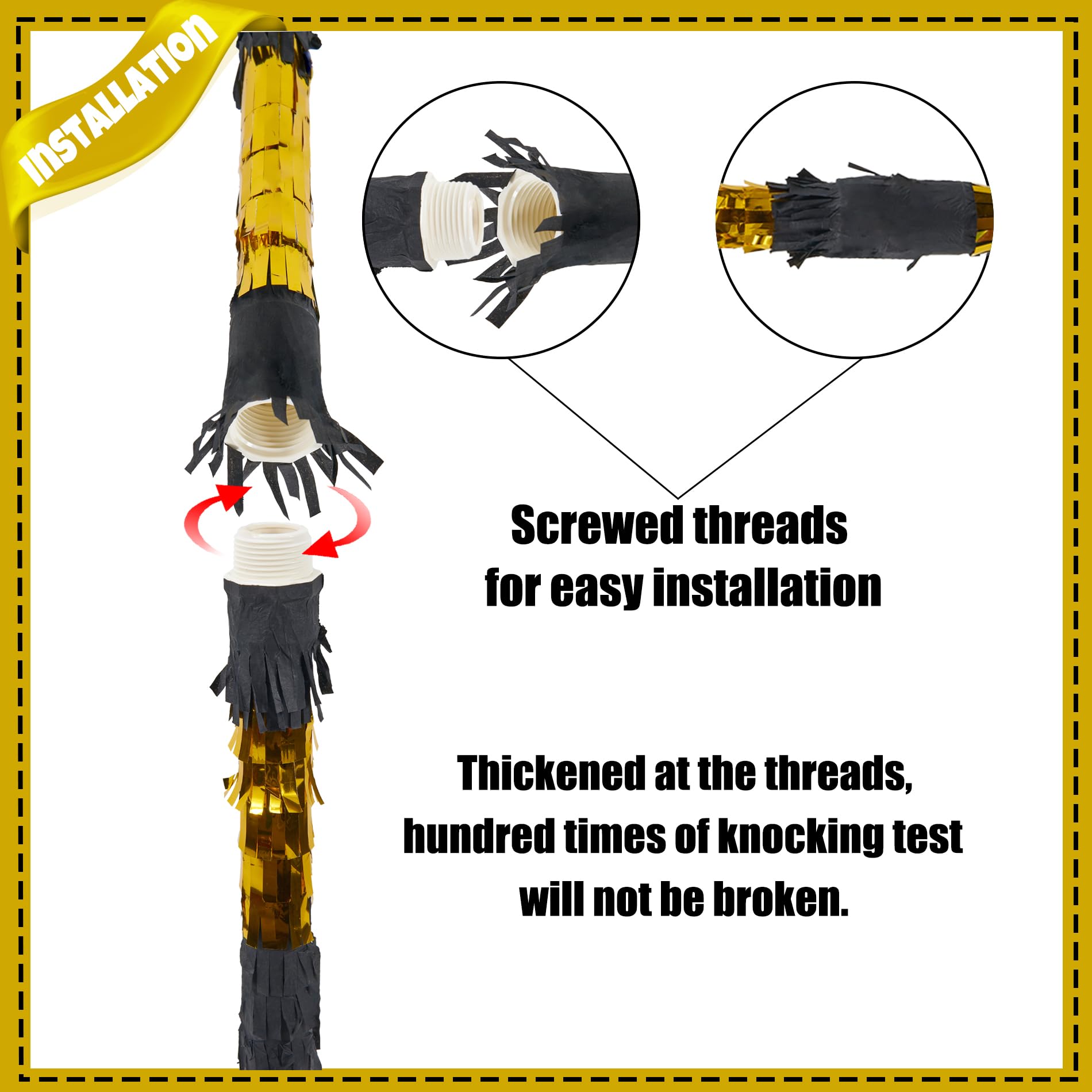 PCFING 30 Inch Piñata Stick Kit Black Gold Very Sturdy Will Not Break, Suitable for Boys Girls Adults Can Have Fun at Any Party