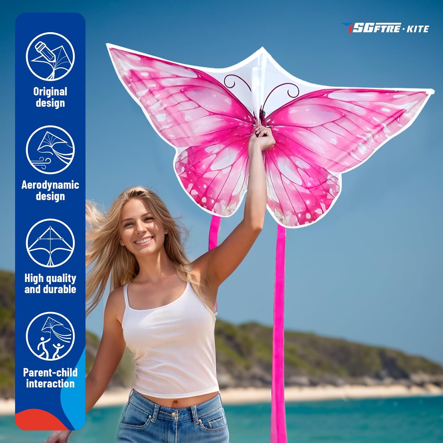 SGftre Butterfly Kite - Easy-Flying Outdoor Toy for Kids & Adults | Perfect for Beach Fun (Pink Dreamy Butterfly)