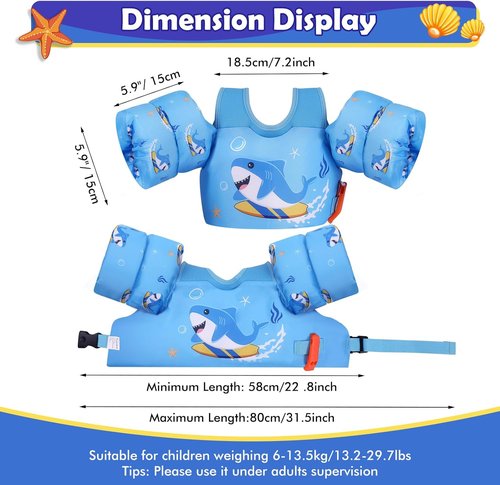 MoKo Toddler Swim Vest - Cartoon Swim Floaties with Shoulder Straps | For Kids 13-66 lbs