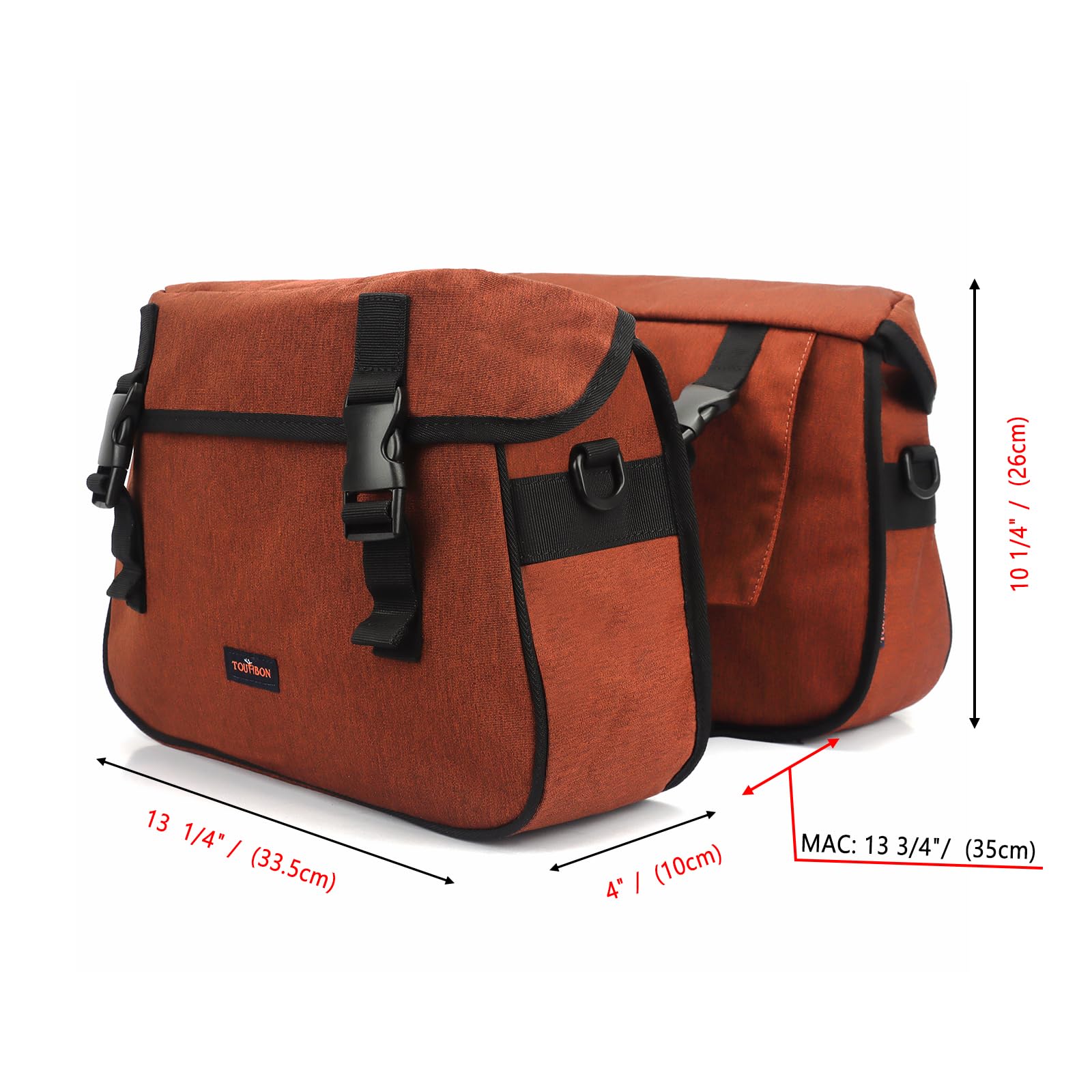 TOURBON Nylon Double Pannier Shoulder Bags Bicycle Rear Rack Trunk Motorcycle Tail Seat Bag - Brown